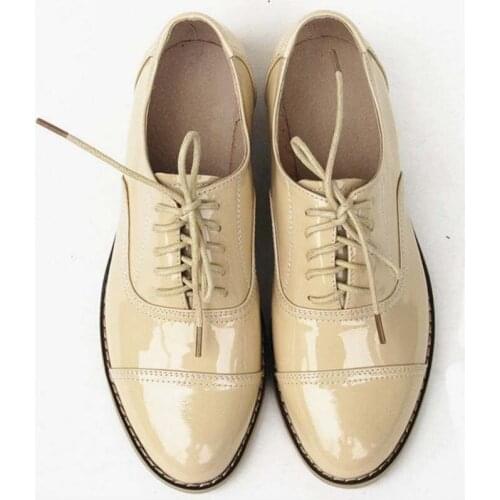 Genuine leather ladies shoes women handmade vintage round Toe British oxford shoes for women casual lace-up brogues single shoes