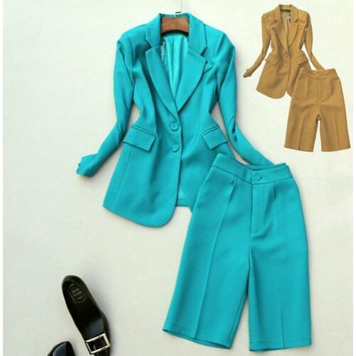 Free Shipping Koean Fashion Women Suit Blazer + Knee-length Suit Pants Office Lady Sets Spring Summer