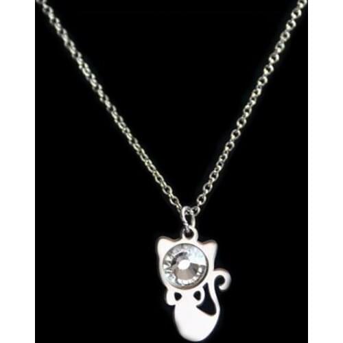 Everfast 1pc Cute 7mm Stone Cat Pendant Collar Necklaces Animal Stainless Steel Necklace Making Jewelry Accessories