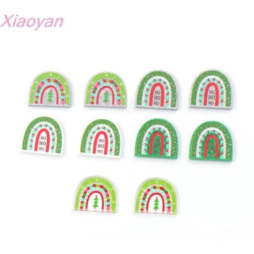 10pcs /lot) 18mm Rainbow For Earrings Christmas HO HO HO Glitter Acrylic Jewelry Making Accessories