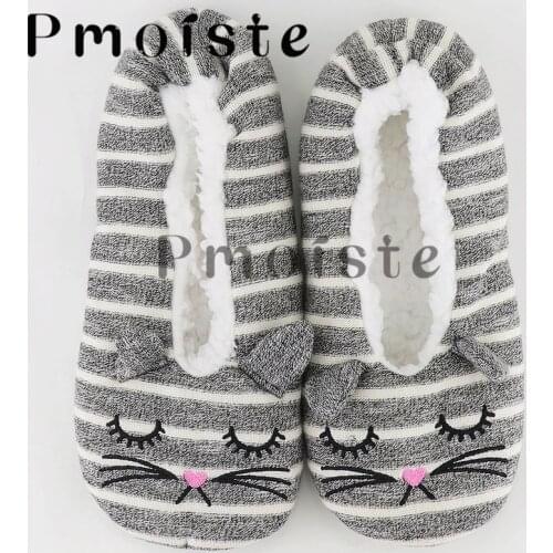 2021 Winter Slippers Women Cute Animal Slippers Cat shoes Cartoon Warm Non-Slip Cotton fur slippers Couples Floor Socks Slippers