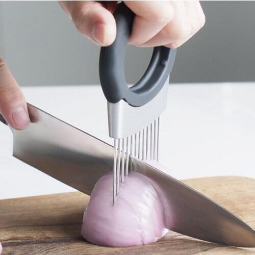 304 Stainless Steel 2 in 1Onion Holder Odor Meat Remover Slicer Cutter Chopper Onion Peeler Wash Stone