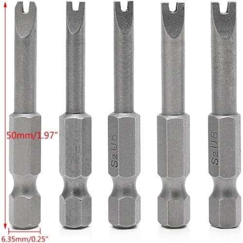 5 Pcs 1/4 Inch S2 Hex Magnetic U Shaped Screwdriver Bits Tools 50mm Length U4-U8