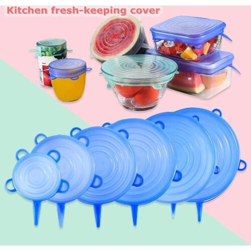 6pcs/Set Silicone Stretch Lids Universal Silicone Food Wrap Bowl Pot Lids Silicone Cover Pan Cook Kitchen Keep fresh