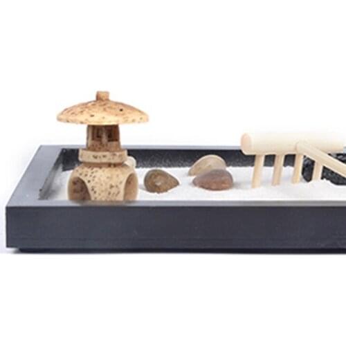C5AD Japanese Zen Garden for Desk 6x4 Inches Large Tray White Sand Rocks Pebbles Rake