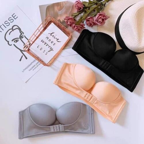Super Push Up Strapless Bra Non-Slip Front Closure Seamless Bras Womens Sexy Wireless Invisible Bralette Tube Top 85C Underwear