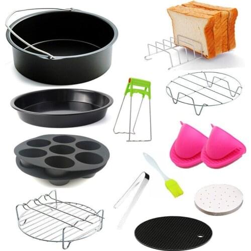 CHYIR 12pcs/set High Quality 6/7/8 Inch Air Fryer Accessories Cake Mould Grill Steam Rack Potholder Gloves Fit Airfryer3.2~5.8QT