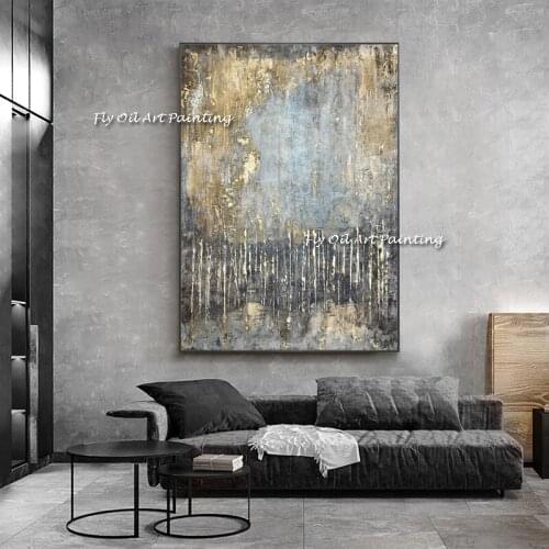 Color Simple Gray Golden Painting on Canvas Acrylic Wall Handpainted Home Quadros Decoracion for sitting room