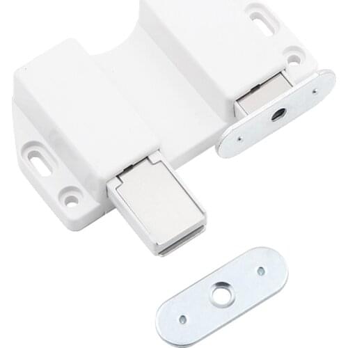 Double Magnetic Touch Catch Latch Push To Open Cabinet Catch Kitchen Door Stopper Rebounder Free Handle for Large Door ABS White