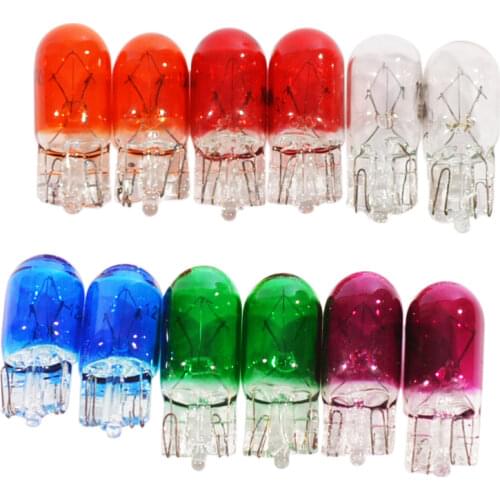 2Pcs 12V 5W T10 501 W5W Car Side Wedges Light Instrument Lamp Dashboard Halogen Bulbs Natural Blue Clear Red Amber Green Violet