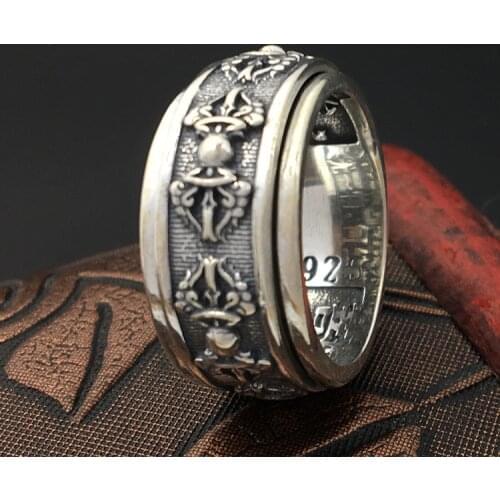 925 STERLING SILVER Vajra Pestle mens RING jewelry Men gift A2277