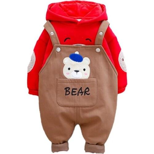 New Winter Baby Girls Clothes Fashion Children Boys Thick Cotton Hoodies Overalls 2Pcs/set Toddler Sport Costume Kids Tracksuits