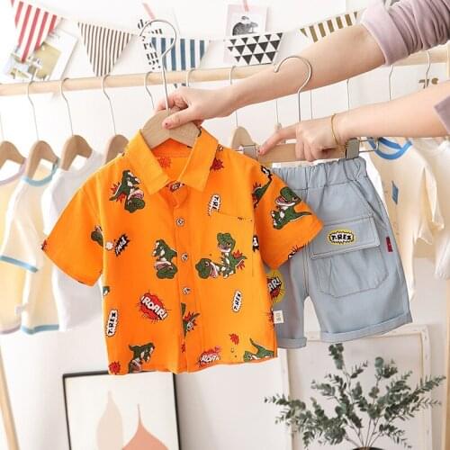Hot Sale Fashion Boys Sets Dinosaur Print Kids Clothing Sets Cartoon Childrens Clothing Shirt+Shorts 2 Pcs Family Clothing Sets