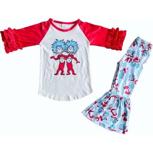 Hot selling new baby suit autumn milk silk girls dress red raglan sleeve top + blue trousers 2-piece childrens wear