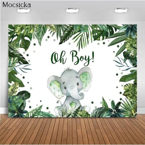 Mocsicka Oh Baby Background Tropical Jungle Elephant Decoration Style Baby Shower Photo Background Photography Banner