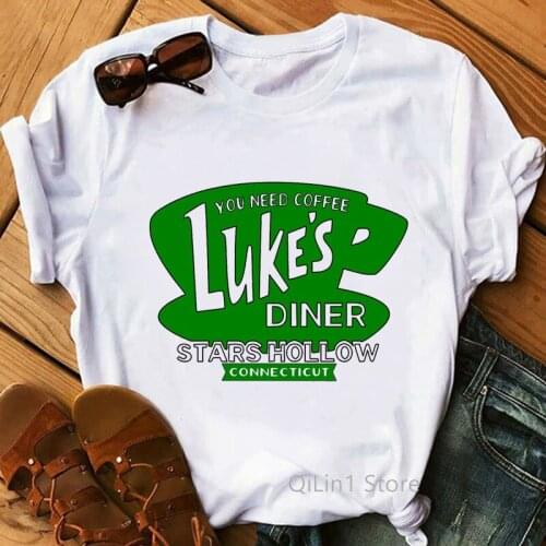 Fashion Lukes Stars Hollow Graphic T Shirts Women Gilmore Girls Coffee Tshirt Summer 2021 Top Female T-Shirt White Camisetas