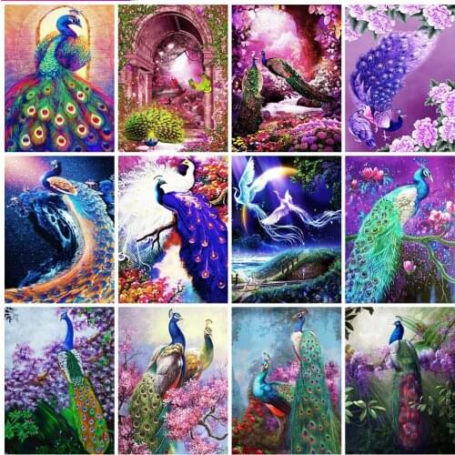 MomoArt Diamond Painting Peacock Diamond Embroidery Full Square Drill Animal Mosaic Kits Flower Home Decoration Handicraft