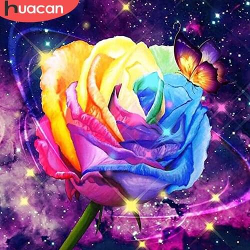 HUACAN 5D Diamond Mosaic Rose Flower Embroidery Butterfly Diamond Painting Kits Rhinestones Picture Home Decor Gift