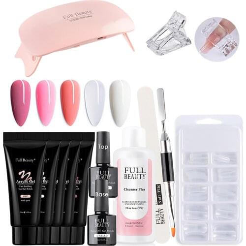 Nail Extension Kit 5 X 15Ml Extension Gel,35ML Cleanser Plus,9W Mini Lamp,Top, Base Coat,100 X Nail Mold, Sanding Paper,UV Brush