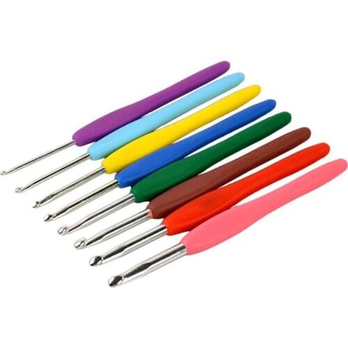 8Pcs/Set Multicolor Plastic Handle Aluminum Crochet Hooks Knitting Needle Set 2.5mm-6.0mm Yarn Sweater Weave Craft Tools