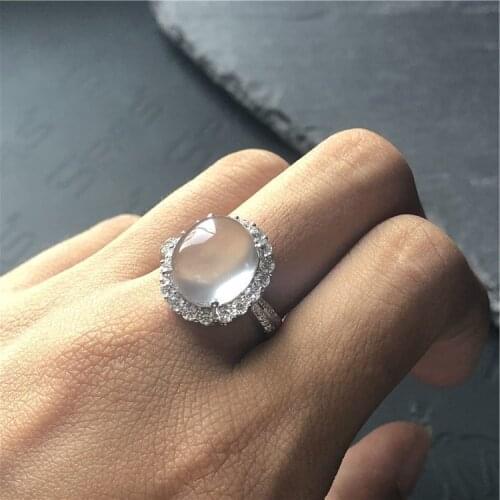 Natural Hetian Jade Water-Foam Jade Ring S925 Sterling Silver round Beads Ring Ornament