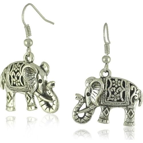 2015 New Summer Style Alloy Antique Sliver Plated Pendientes Curved Elephant Dangle Earrings for Women Drop Earring Brincos