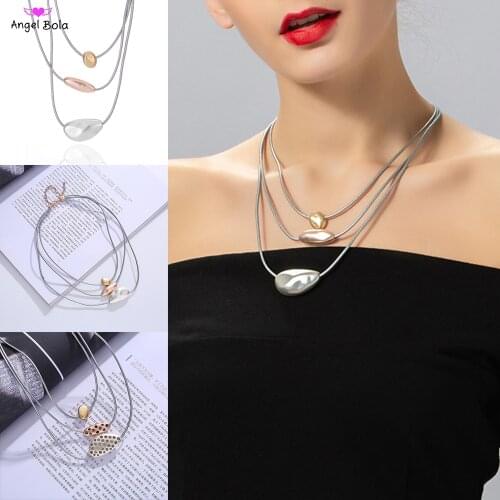 Matte Silver Plated Irregular Geometric Necklace Fashion Layered Necklace Banquet Elegant Jewelry Accessories Gift Wholesale