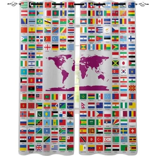 Pacific World Map Flag Geometric Window Curtains Dark Living Room Curtains Kitchen Bedroom Indoor Floral Outdoor Curtains