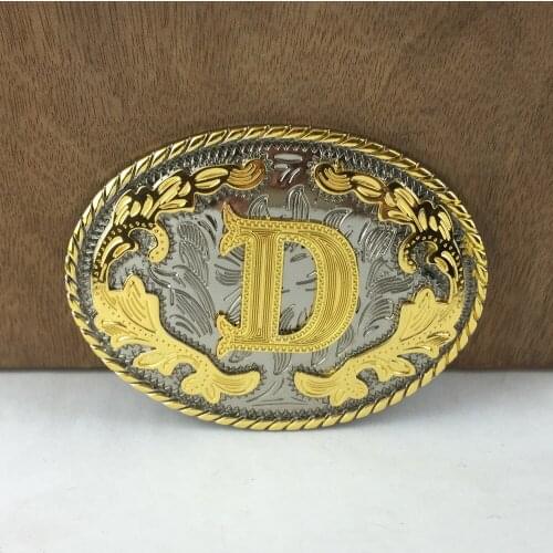 BuckleClub wholesale western flower letter D cowboy jeans gift belt buckle FP-03702-D gold with silver FINISH 4cm width loop