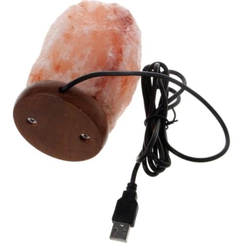 Hand Carved USB Wooden Base Himalayan Rock Salt Lamp Air Purifier Night Light