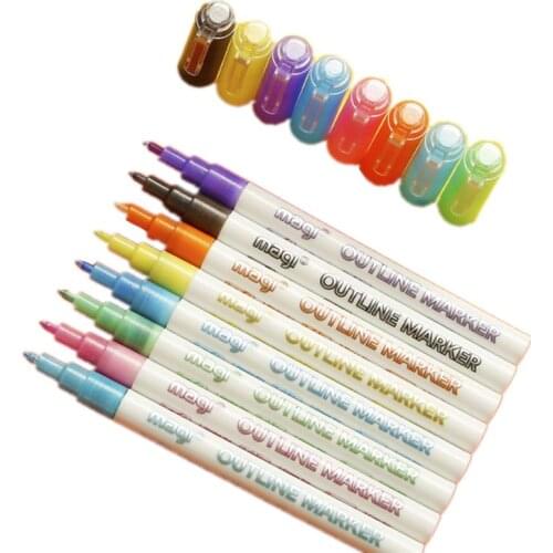 Self-outline Metallic Markers, 8pcs Double Line Pen BuIIet Journal Pens & Colore 4X7E