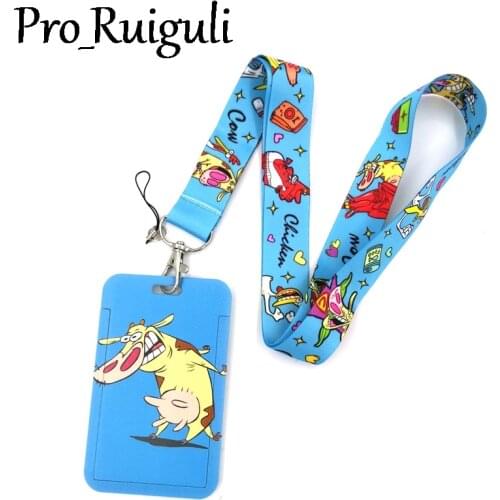 Blue Chicken and cows Lanyard Keys Phone Holder Funny Neck Strap With Keyring ID Card DIY Animal webbings ribbons Hang Rope