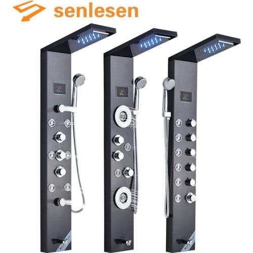 Senlesen Bathroom Shower Panel Tub Faucets Black Brass W/ Massage Jets Hand Shower Set Cold and Hot Water Mixer Tap