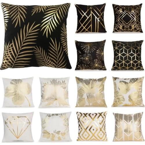 Modern Geometric Gold Bronzing Plants Leaves Cushion Cover Super Quality Polyester Pillow Cover Decorative Pillow for Sofa Chair
