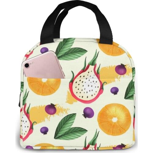 Lunch Bag Fruits With Dragon Thermal Insulated Lunch Box Tote Cooler Bag Bento Pouch Lunch Container Food Storage Bag