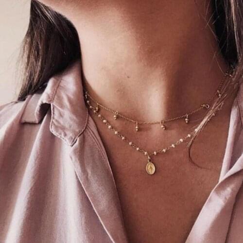 Tocona Charms White Beaded Geometric Virgin Mary Pendant Necklace Gold Chain Women Accessories Jewelry Drop Shipping 8027