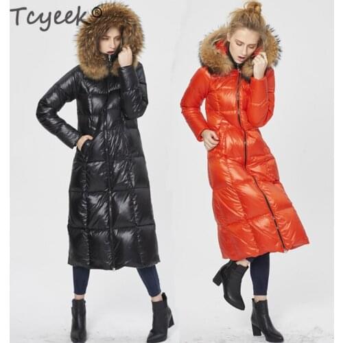 Tcyeek Thick Warm Winter Coat Women Clothes 2020 Streetwear 95% Duck Down Jacket Large Raccoon Fur Hooded Ladies Long Coat V1688
