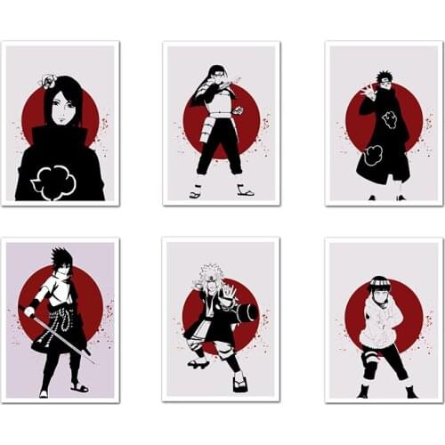 Japan Anime White Black Red Poster Naruto Character Canvas Painting Mural Living Room Bedroom Home Decoration