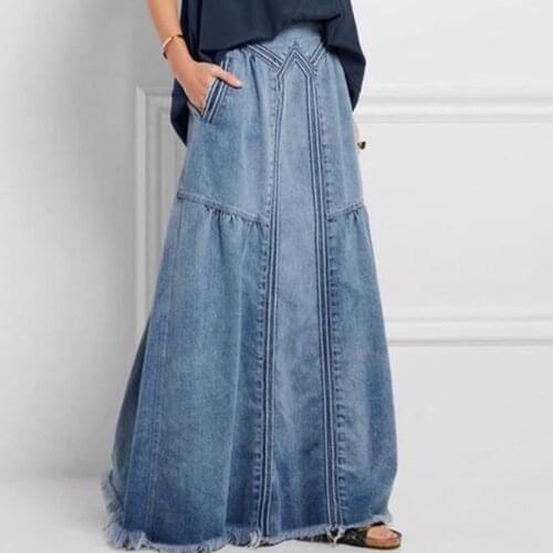 Denim Jeans Women Maxi Long Skirt Stretch Vintage Loose Slim Casual Blue Club Streetwear Cotton Sexy Harajuku Skirts Plus Size