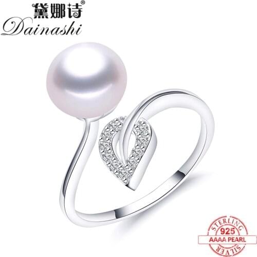New Arrival 100%Natural Freshwater Pearl Fashion Leaf Zircon Ring 925 Silver Ring Adjustable Ring Fine Jewelry For Women Wedding