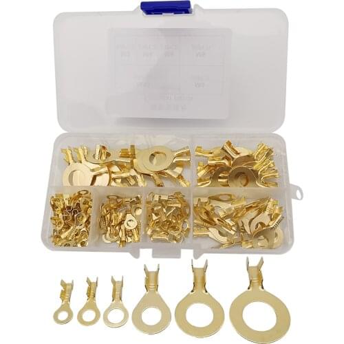 150Pcs/Set M3 M4 M5 M6 M8 M10 Ring Lugs Terminals Brass Circular Patch Crimp Wire Cable Connector Non-insulated Assortment Kit