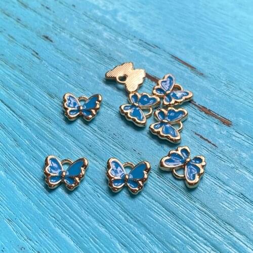 18pcs Cute Blue Drop Oil little Butterfly Handmade Pendant Necklace Bracelet Accessories Charms Findings Jewelry Making Supplies
