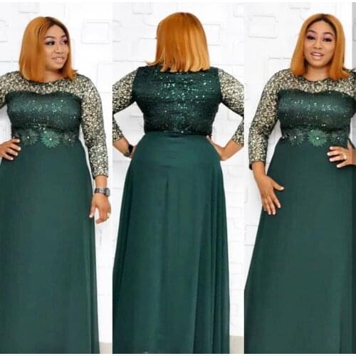 2021 new spring african women long sleeve sequined polyester plus size long dress BC775