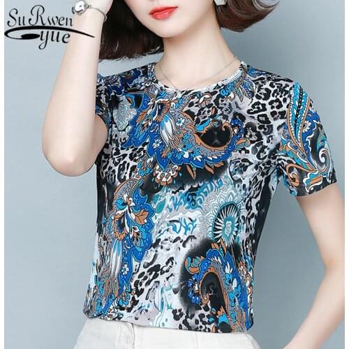 2021 Summer New Short Sleeve Round Neck Print Blouse Women Loose Slim Elastic top Female 4XL Large Size Blusas Mujer 9062 50