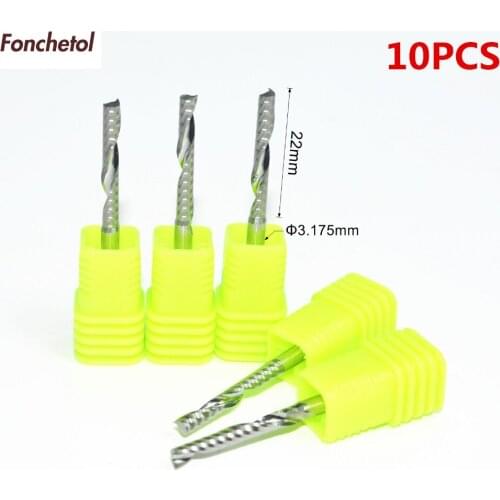 3.175mm*22mm-10PCS CNC machine solid carbide End Mill, tungsten steel 1 flute spiral milling cutter,PVC,MDF,acrylic