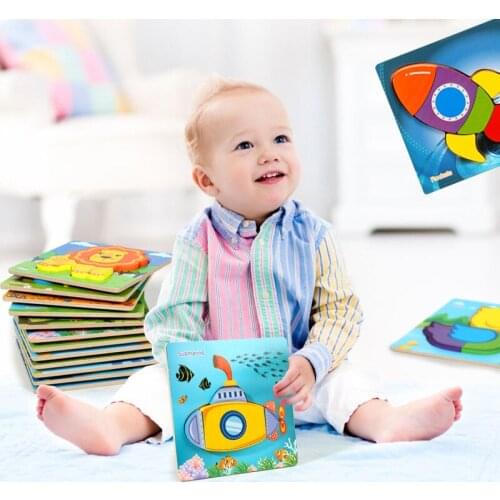 3D Wooden Puzzles Cartoon Animals Kids Cognitive Jigsaw Puzzle Wooden Toys For Children Baby Puzzle Toy Block Toy Wood
