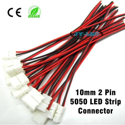 50pcs/lot 10mm 2 pin single color 5050 LED strip connector, free soldering connecting wire with one ends led pcb connector