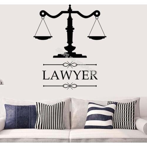 Law Office Sign wall sticker Personalized Lawyer Attorney Office Decal justice libra fair justice court Company Name Decor EB640