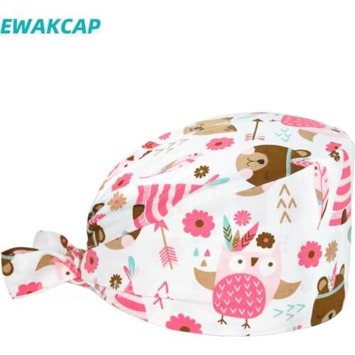 Uniform Accessories Scrub Caps Printing Tieback 100% Cotton Lab Dustproof Hats Nurses Physician Dentist Working Surgicals Cap