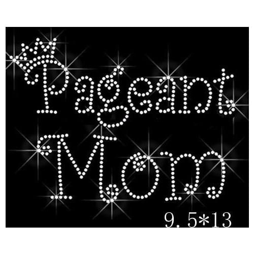 Free shipping pageant mom in white crystal rhinestones motif heat transfer design
